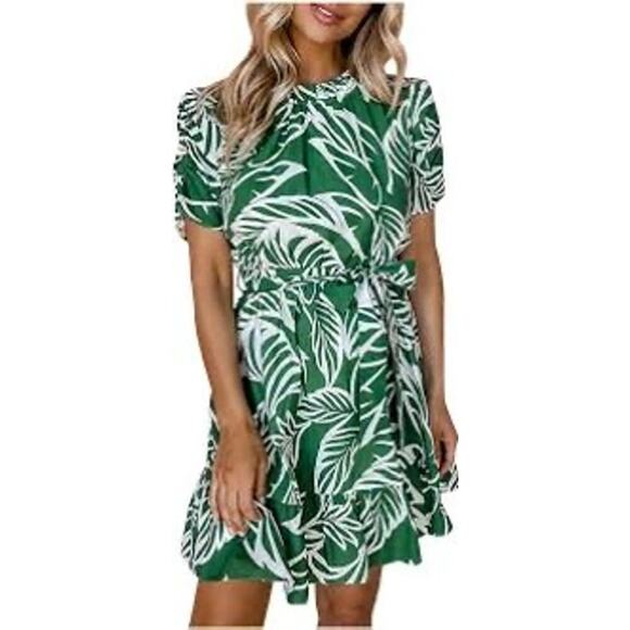 THML Dresses & Skirts - THML Green Palm Leaf Ruffle Dress NWT SZ Medium